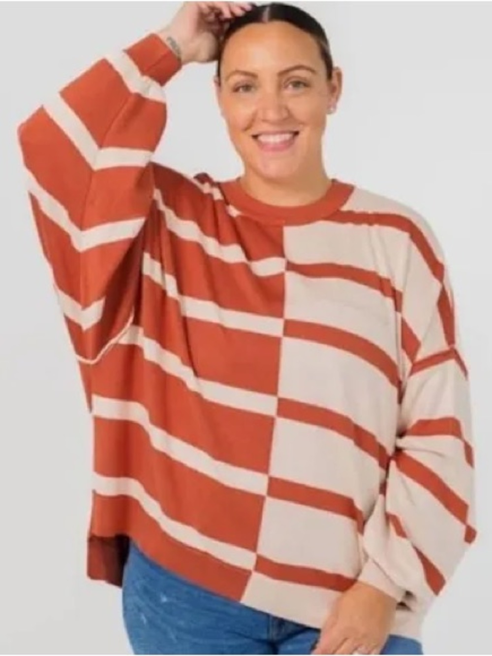 Burn Boot Camp oversized striped crewneck sweater contrasting colorblock xl - Picture 8 of 8